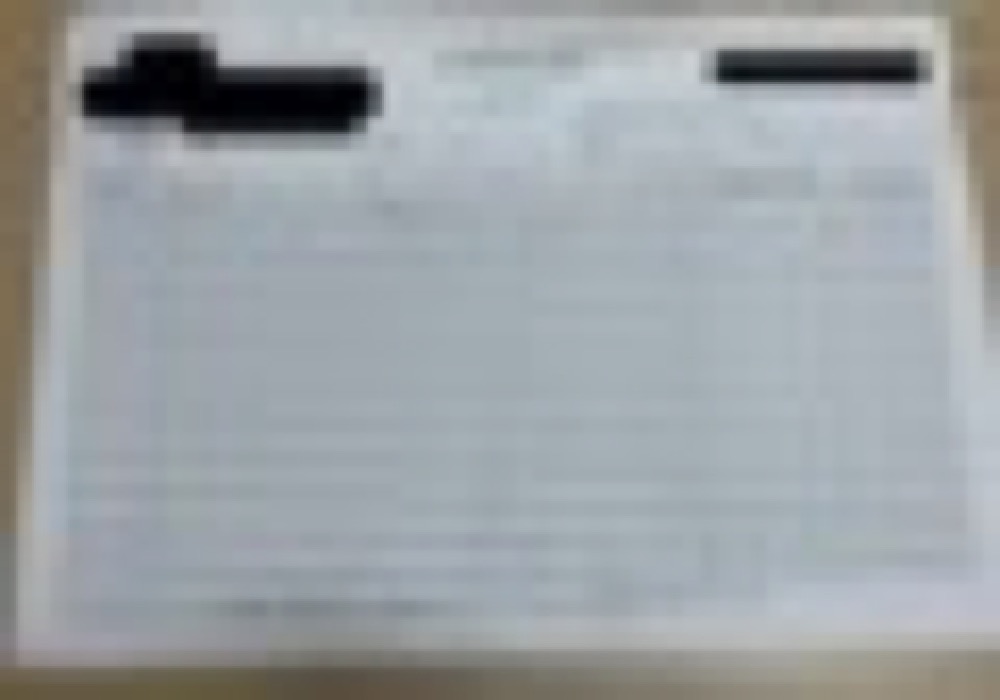 受領した領収書（モザイク処理済み）